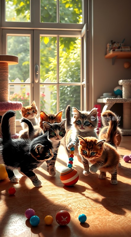 阳光下的可爱小猫玩耍