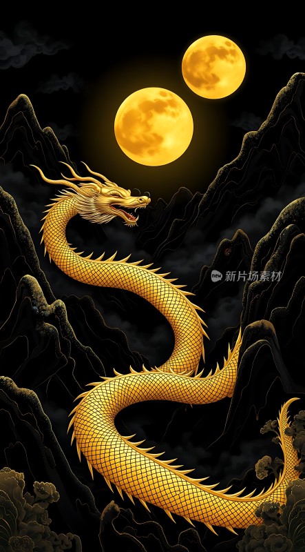 金龙跃山双月照