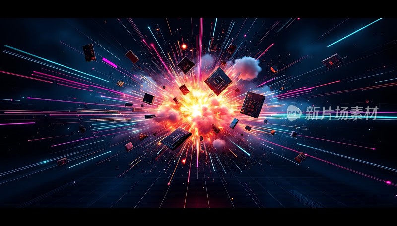 科技爆炸芯片与光束的炫目碰撞