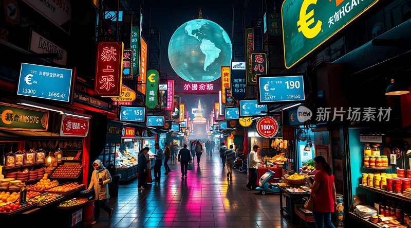 霓虹灯下的繁华夜市