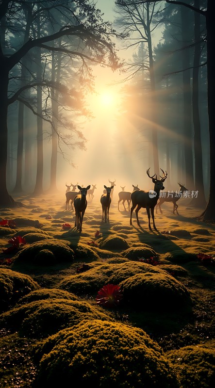 晨曦中的鹿影森林漫步