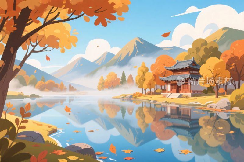 秋季山水风景插画