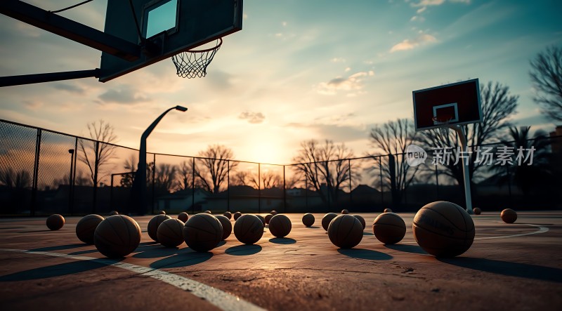 篮球场日落时分
