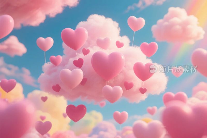 梦幻爱心云朵插画