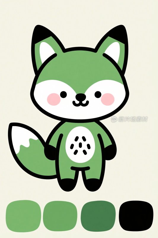 卡通绿色狐狸插画