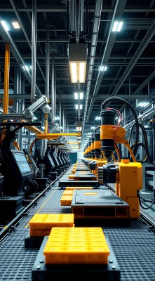 工业自动化生产线黄色机器人操作