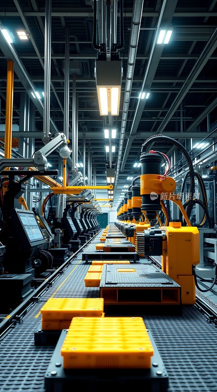 工业自动化生产线黄色机器人操作