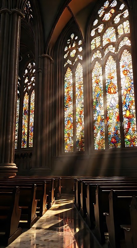 阳光洒进彩色玻璃教堂