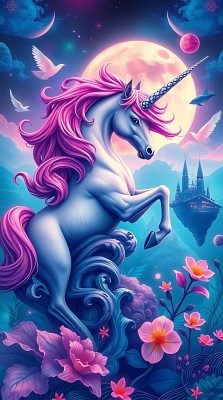 粉发独角兽梦幻夜空 粉发独角兽梦幻夜空