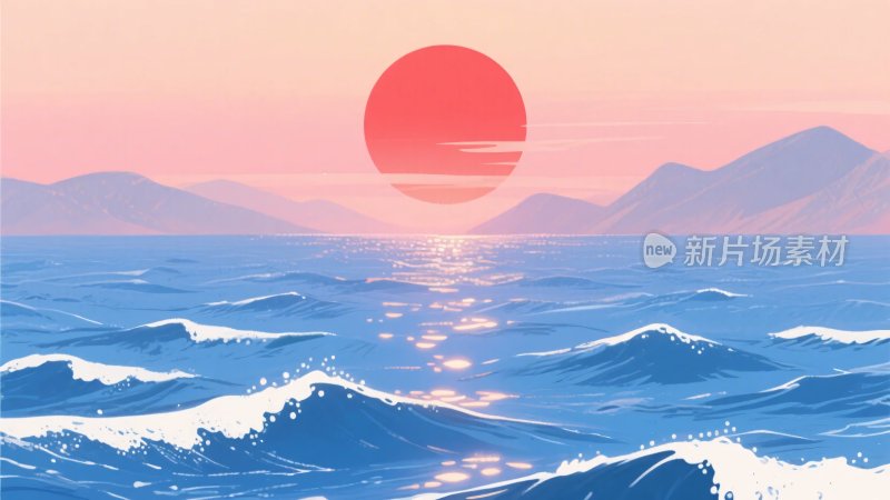 海上日出插画风景
