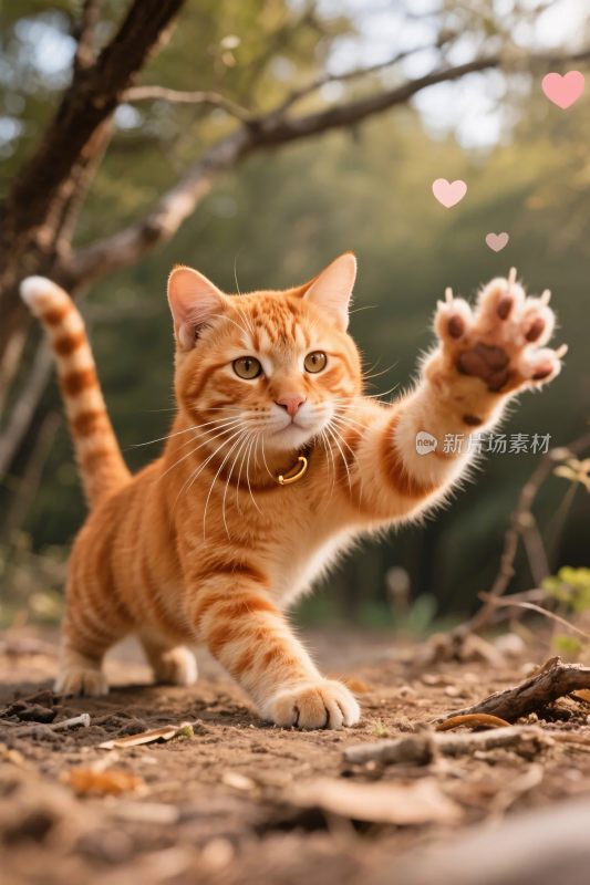 橘猫户外玩耍图