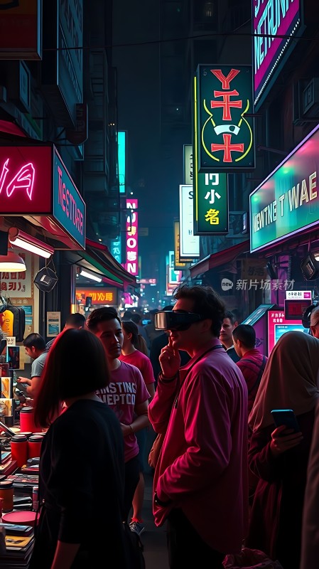 霓虹灯下的繁华夜市热闹非凡