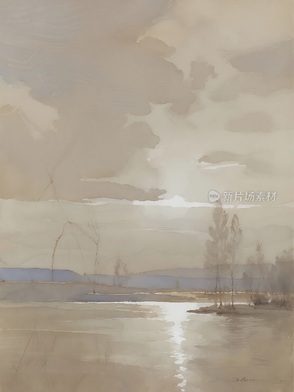 湖畔晨曦映水波