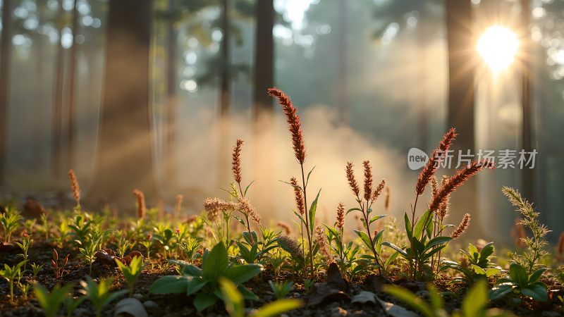 阳光穿过树林