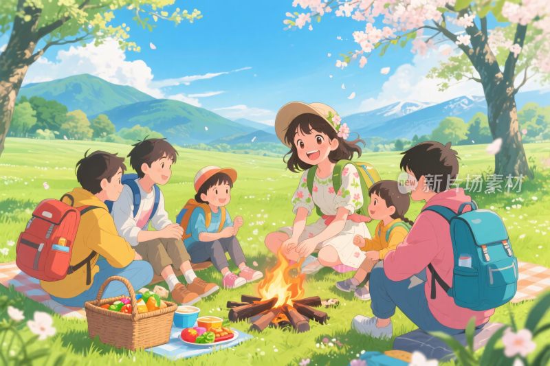 户外亲子野餐欢乐场景