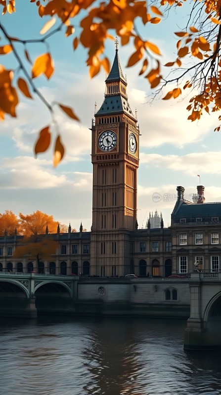 秋日伦敦大本钟与泰晤士河畔美景
