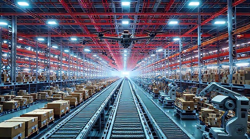 智能物流中心机器人与传送带协同作业的高效仓库