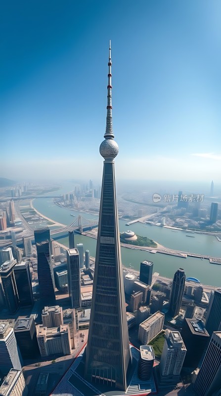 东方明珠塔俯瞰上海城市风光
