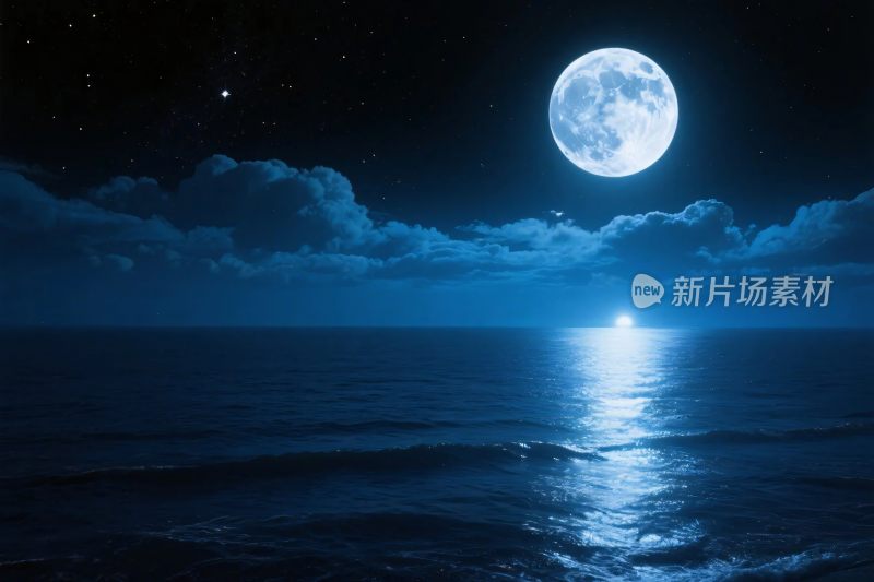 夜晚满月海景风景