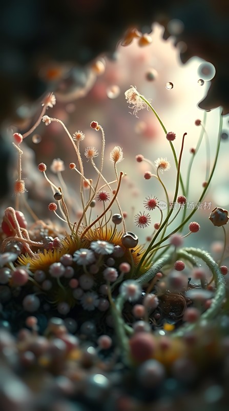 微观世界之美梦幻般的植物与水滴