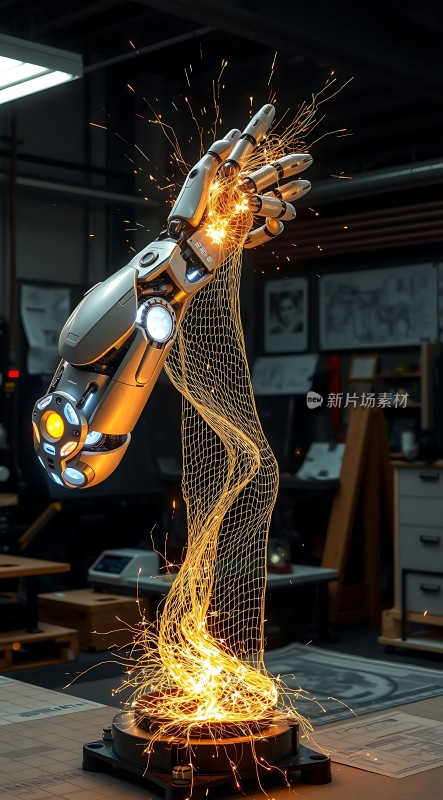 机械臂与电弧焊接火花交织的艺术展示