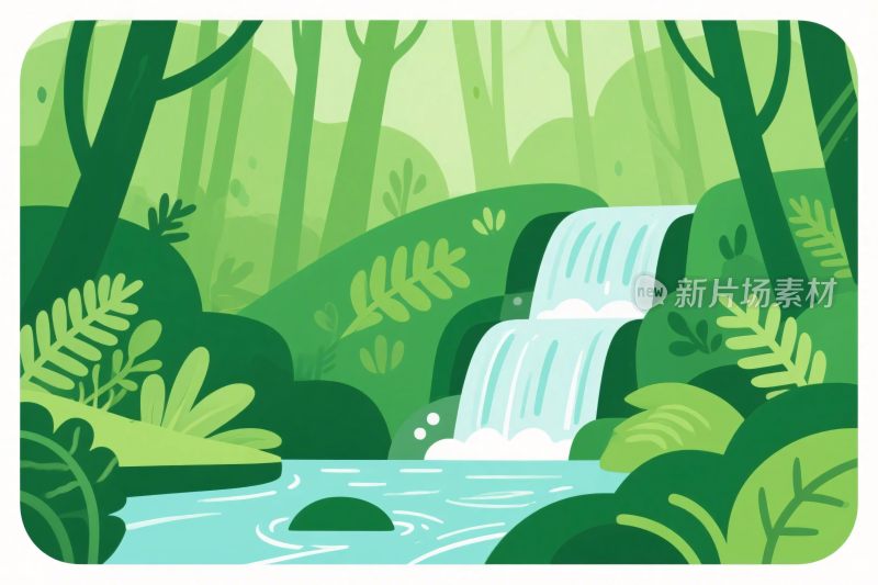 森林瀑布插画