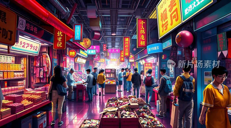 霓虹灯下的繁华夜市热闹非凡