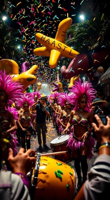 狂欢节上的粉色舞者与巨型气球 狂欢节上的粉色舞者与巨型气球