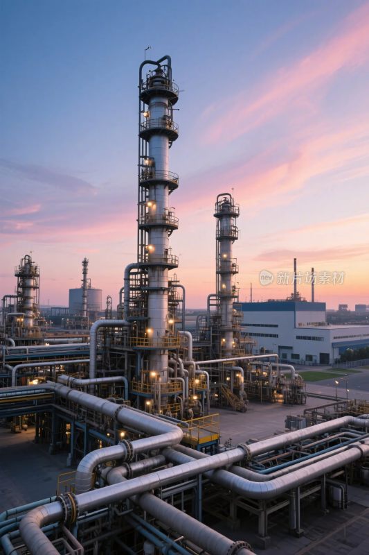 化工厂设施与晚霞景色