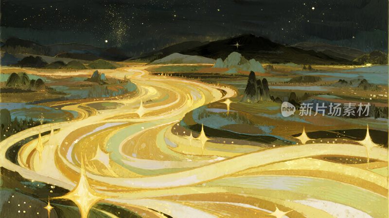 梦幻发光道路插画夜景