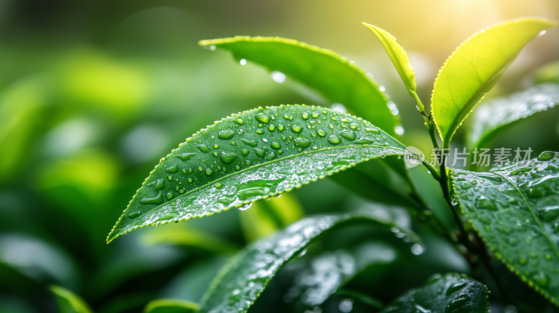 雨珠25清晨的茶叶 雨露滋润的茶叶