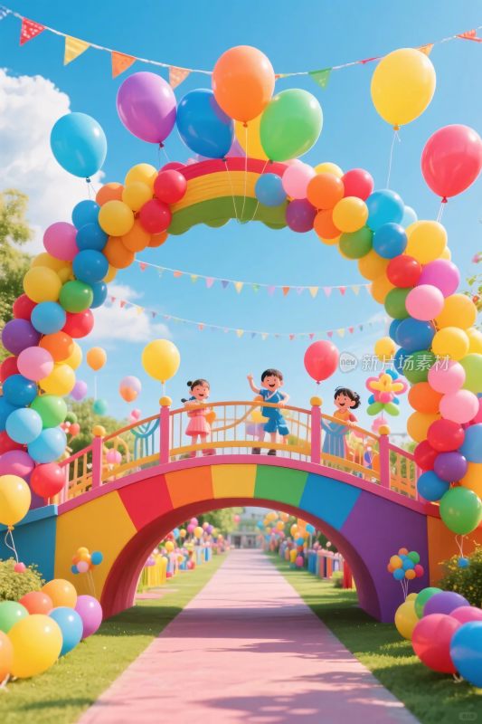 卡通彩色拱门欢乐场景