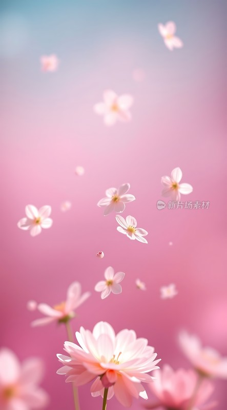 粉色花瓣飘落梦幻春日景象