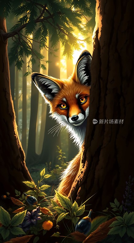 阳光下的森林小狐狸