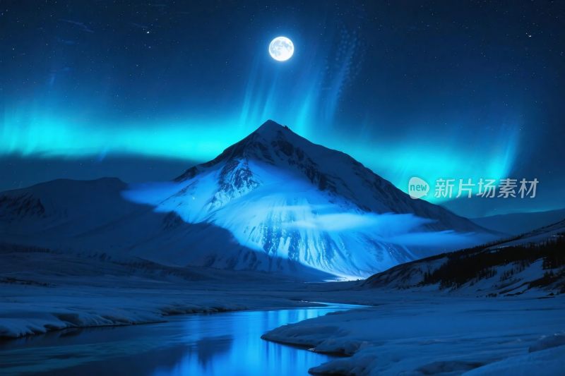 极光雪山夜晚风景
