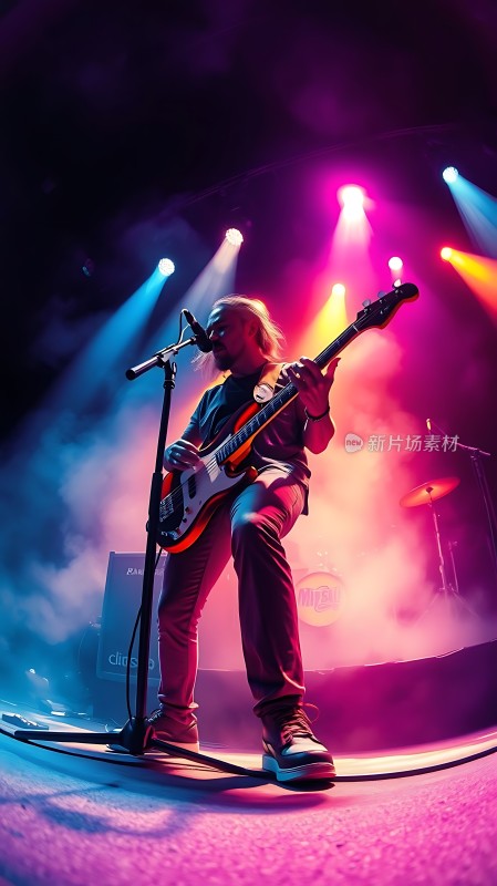 舞台灯光下的摇滚吉他手