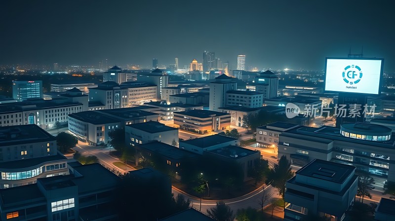 城市夜景下的现代建筑群