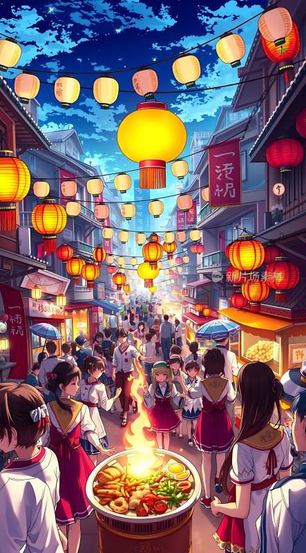 灯笼夜市繁华街景