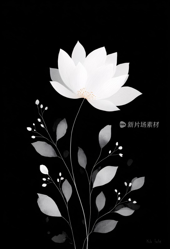黑白简约风格白色花朵插画