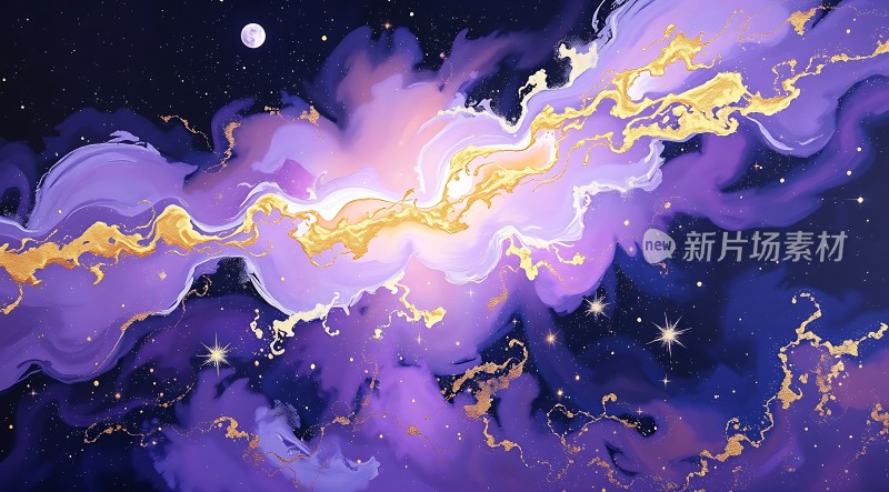 紫色星云幻彩夜空