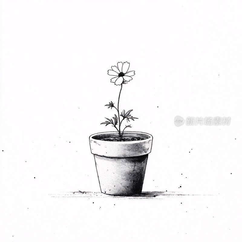 盆栽中的单朵小花插画