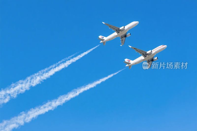 蓝天中飞机飞行场景