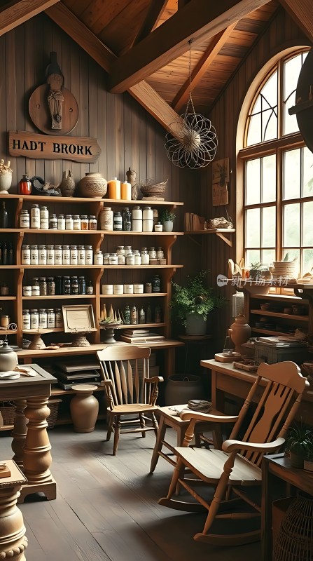 古朴药铺木制家具与自然光相映成趣