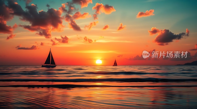 日落帆影映波光