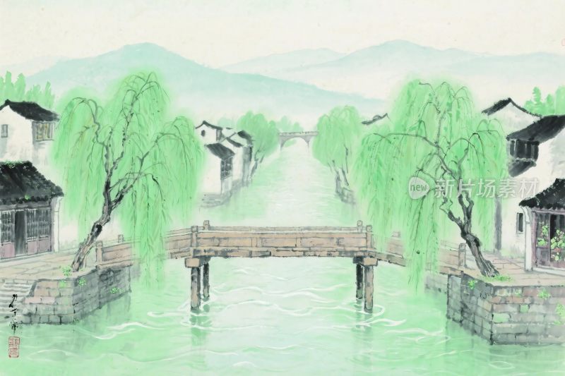 古风水乡风景插画