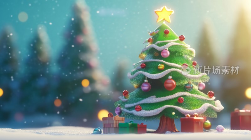 圣诞节，圣诞树圣诞老人卡通3d插画