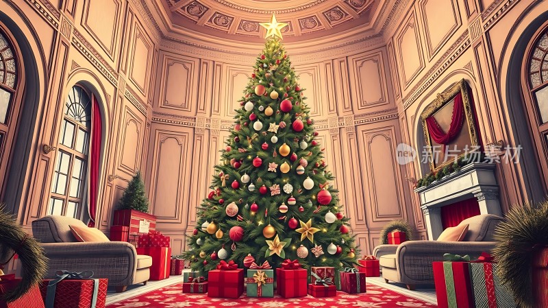 圣诞树下的温馨客厅