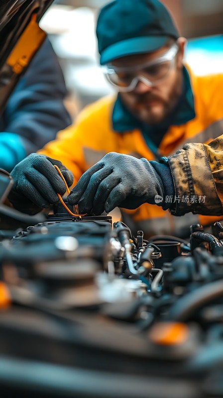 机械师专注检修汽车引擎