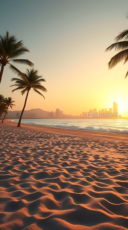 椰林沙滩日落美景