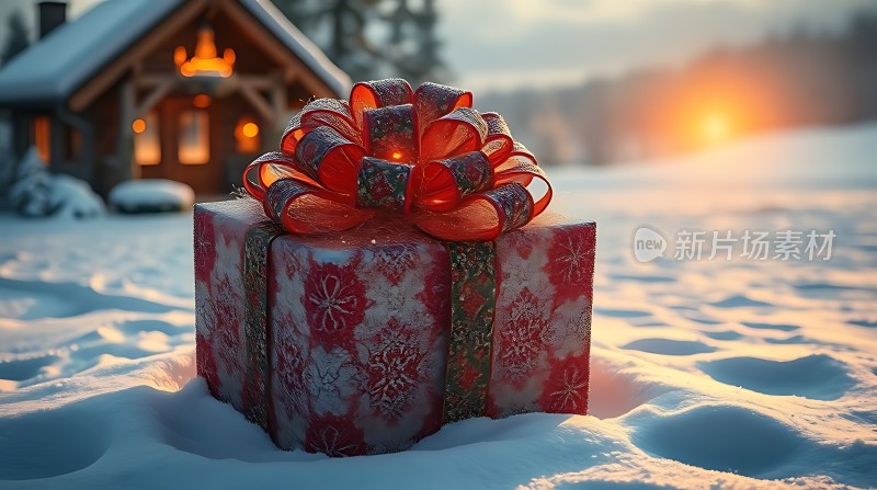 雪地里的圣诞礼物盒